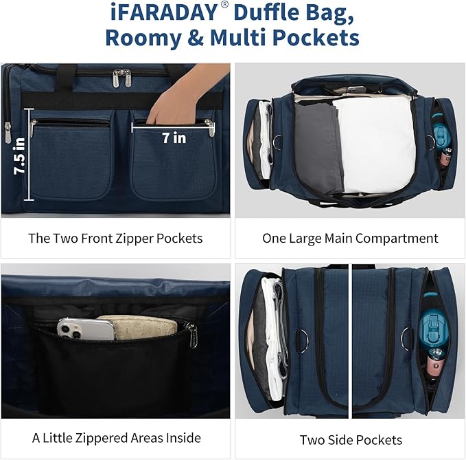 55L Duffle Bag for Travel - 24 inch Heavy Duty Duffel Bag with Multi Pockets for Overnight Weekend Gym Sports Camping(Navy)