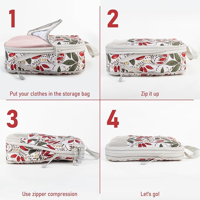5 Set Compression Packing Cubes, Suitcase Organizer, Lightweight Travel Essentials, Compression Bags For Travel Accessories Luggage Storage Set (5 Pcs, Berry)