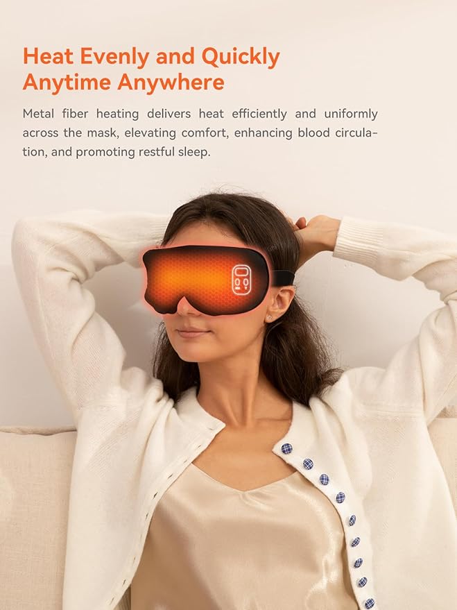 Heated Eye Mask for Dry Eye Relief, Cordless Warm Compress Sleep Mask with 4 Heat Settings & Timer, Rechargeable Silk Eye Warmer for Migraine, Travel, Women Men Black