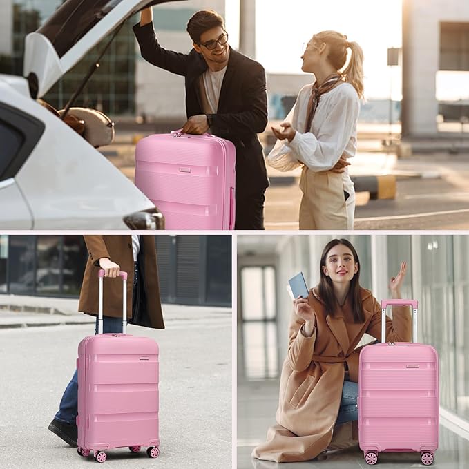 Kono Carry On Luggage 20 Inch Expandable 22x14x9 Airline Approved Hard Shell Travel Trolley 4 Spinner Wheels Lightweight Polypropylene Suitcase with TSA Lock, Pink