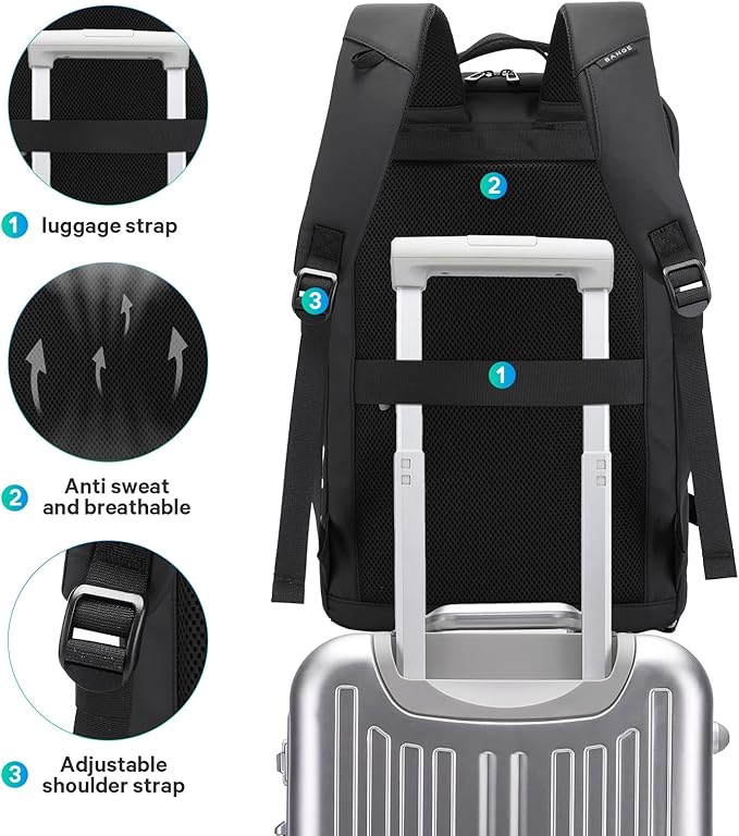 BANGE 40L Travel Backpack with Shoe Compartment, Large Capacity Weekender Bag Daypack Fits 17.3 Inch Laptop, Carry-on Luggage Backpack with Water Bottle Holder for Traveling, Hiking, Business