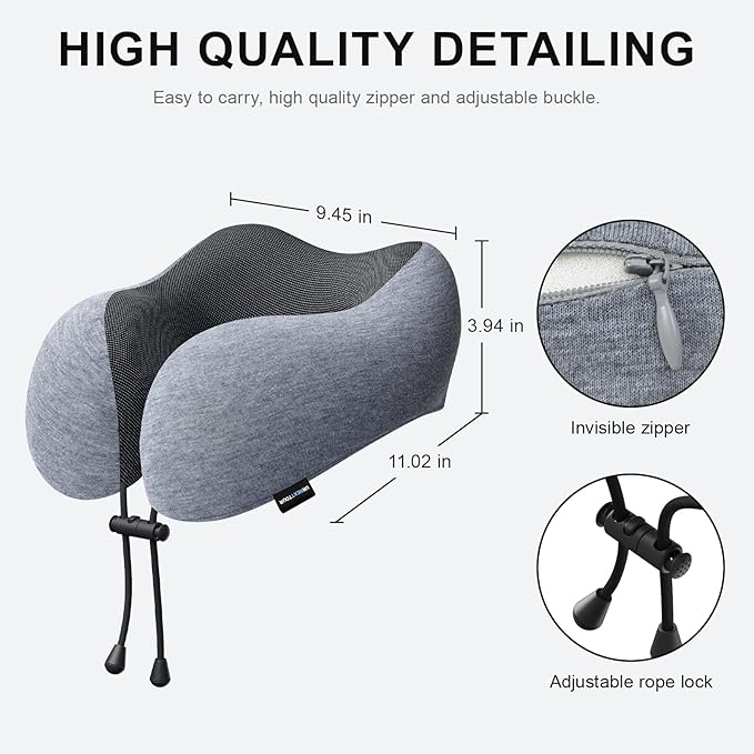Travel Pillow for Airplane Memory Foam Neck Pillow, Soft & Support Travel Pillow for Travelling, Sleeping Rest, Car, Train and Home Use (Dark Grey)