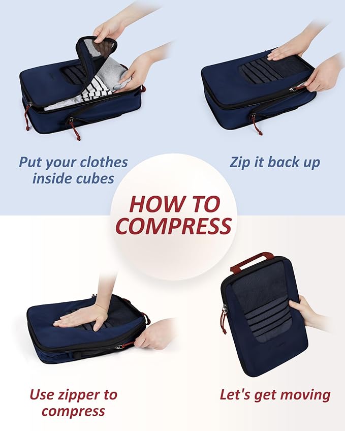 BAGSMART Compression Packing Cubes for Travel, 6/5/4set Lightweight Packing Organizers, Summer Travel Essentials Suitcase Organizer Bags Set