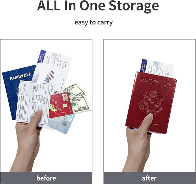 Passport Holder Cover Wallet Case RFID Blocking Leather Card Slot Travel Accessories Documents Organizer Protector for Women Men, Wine Red