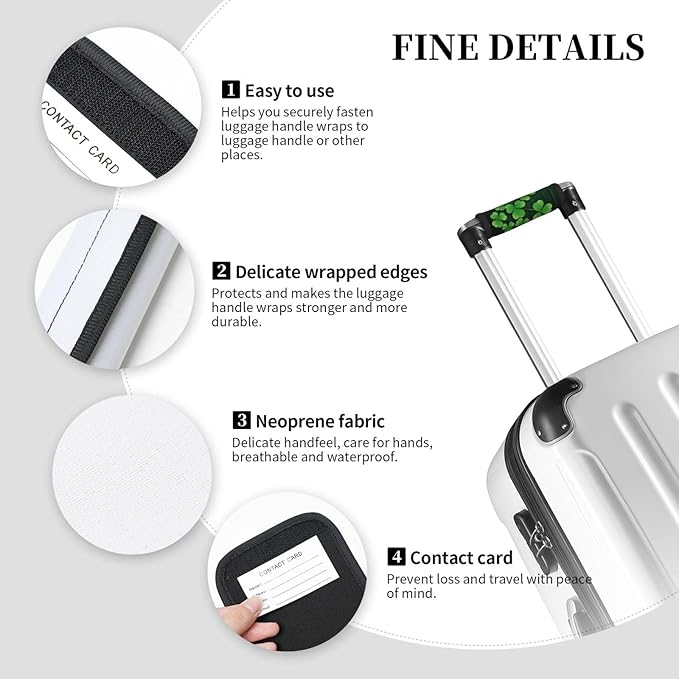 Green Clovers Wood Handle Wrap 2 Pieces, St Patrick's Day Soft Handle Grip for Women Men Travel Luggage Outdoor Bag Markers Décor