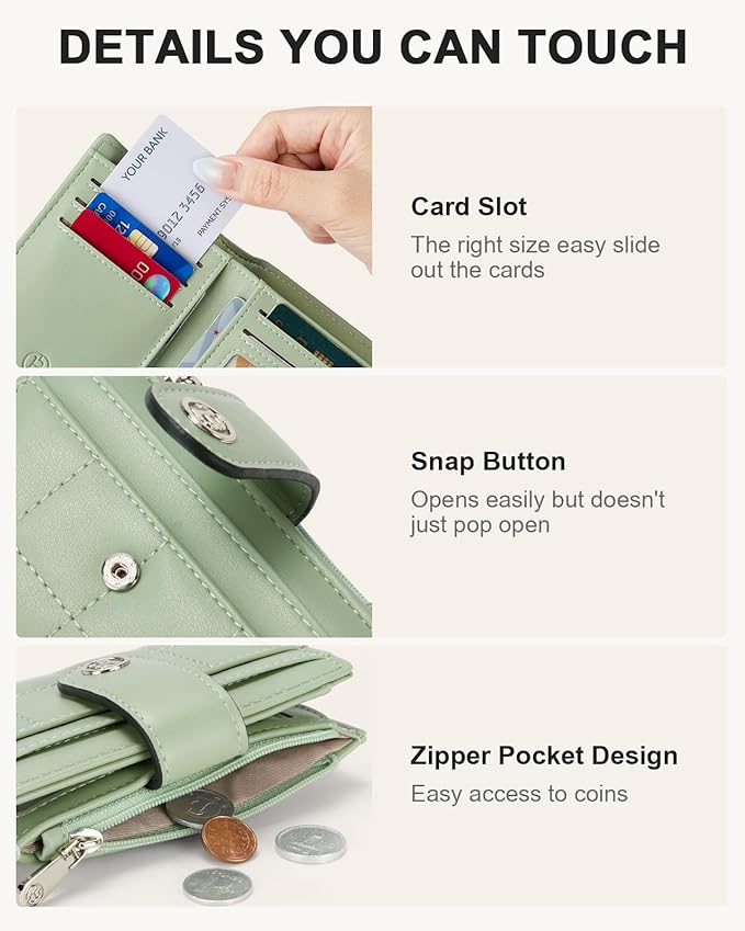 BOSTANTEN Small Wallet for Women Leather RFID Blocking Card Holder Bifold Compact Wallets With Zipper Coin Pocket Green