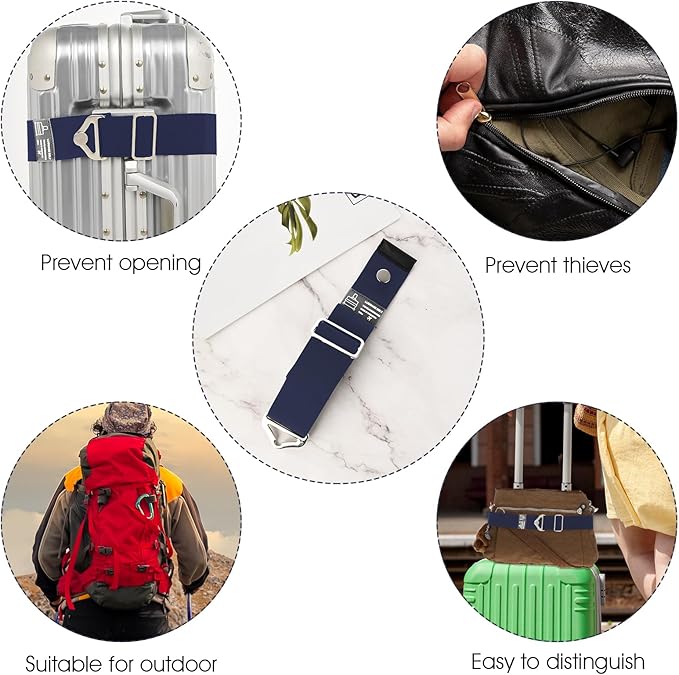 2-in-1 Travel Belt for Luggage Straps Over Handle for Add a Bag, Adjustable Travel Luggage Belt Strap with Alloy Buckle Elastic Belt for Carry On Bag, Suitcase Strap Travel Accessories(Navy Blue)