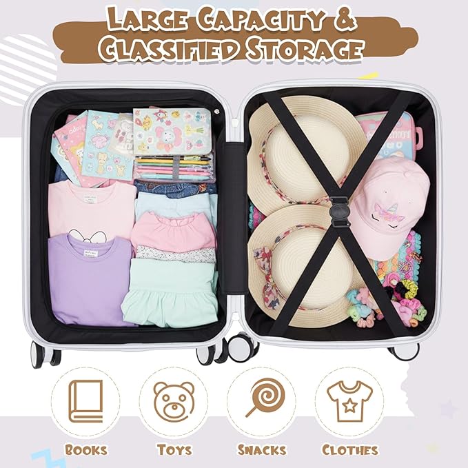 Redbaker 17 Inch 6 Pcs Kids Luggage Set Kids Rolling Luggage Double Pattern Suitcase for Boys Girls (Grey, Daisy Style)
