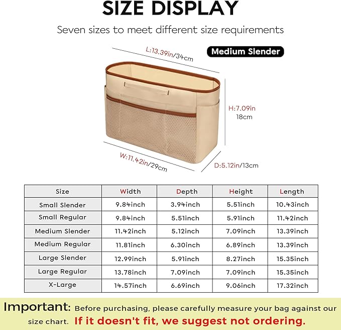 GIVLEFLY Medium Purse Organizer Insert for Tote Bag, Lightweight Handbag Organizer with Multiple Pockets, Structured Bag Insert for Women,Beige