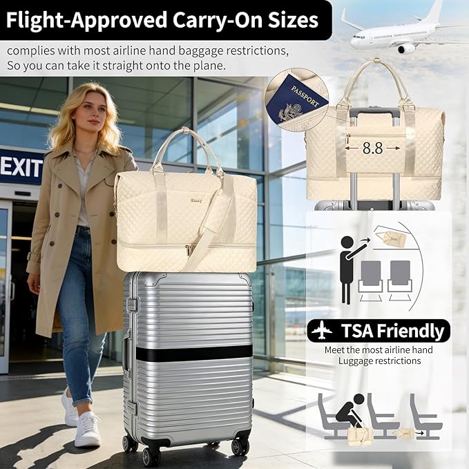 Weekender Bag, Large Travel Duffel Bag for Women, Carry on Overnight Bag with Shoe Compartment and Toiletry Bags