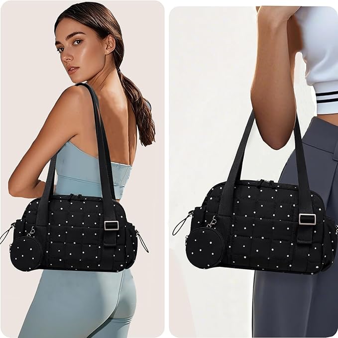 CAMTOP Mini Gym Bag for Women, Small Gym Tote Bag Puffy Quilted Sports Duffel Bag with Wet Compartment and Coin Purse Duffel Bags Dance Yoga Workout Bag for Gifts