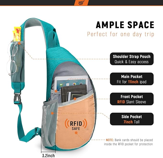SKYSPER Sling Bag RFID Crossbody Sling Backpack Cross Body Shoulder Travel Bag Hiking Daypack for Women Men(Cyan)