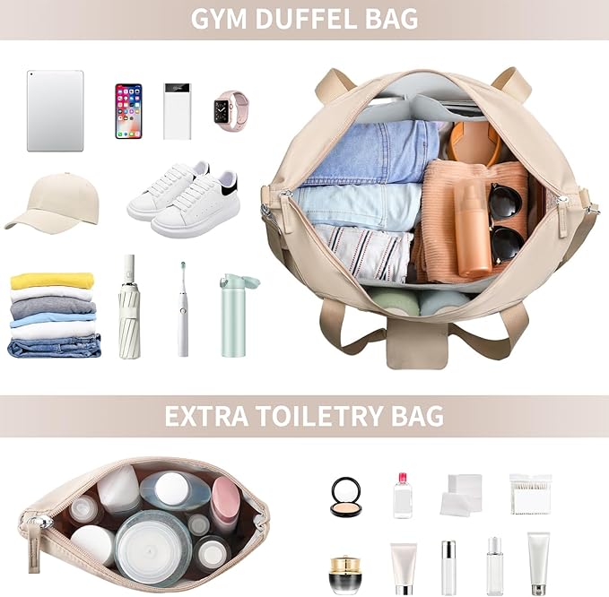 ETRONIK Gym Bag for Women, Personal Item Travel Bag with Shoes Compartment, Weekender Overnight Duffel Bag with Wet Pocket, Carry On Bag for Women, Travel, Gym, Weekend