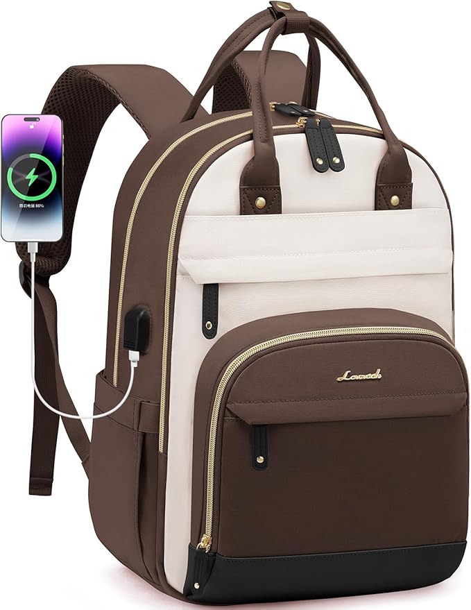 LOVEVOOK Backpack for Women,Laptop Backpack Women,Fits 17 Inch Laptop Bag,School Backpacks,Fashion Travel Work Anti-theft Bag,Waterproof Business Computer College Backpack Purse,Brown-Apricot