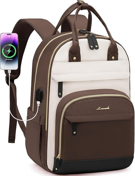 LOVEVOOK Backpack for Women,Laptop Backpack Women,Fits 17 Inch Laptop Bag,School Backpacks,Fashion Travel Work Anti-theft Bag,Waterproof Business Computer College Backpack Purse,Brown-Apricot