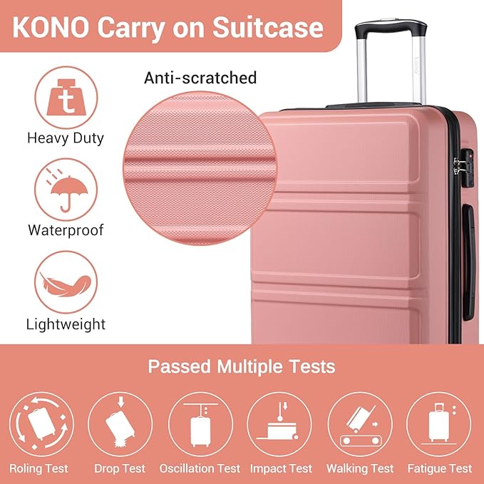 Kono 20'' Carry on Luggage with Spinner Wheel TSA Lock, Lightweight PC+ABS Hardside Luggage Small Carry on Suitcase Nude