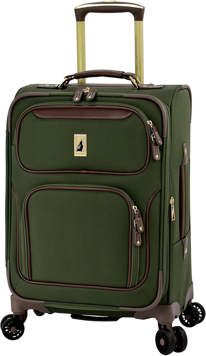 London Fog Nottingham 20 Inch Expandable Spinner Carry on Softside Suitcase, Olive Chestnut