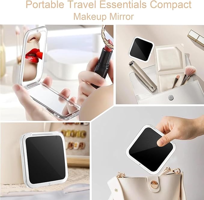 CYHTSHFZ Small Compact Mirror for Purse,5X/1X Travel Magnifying Mirror for Women, Makeup Mirror for Girls, Portable Ultra Slim Pocket Mirror（Black）