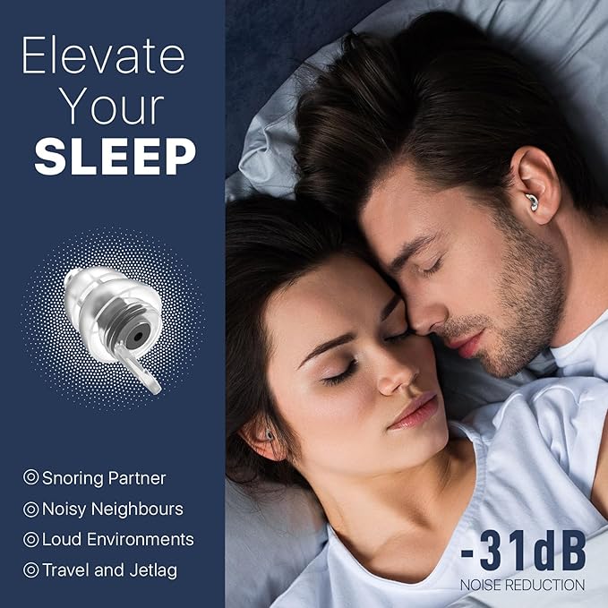 Ear Plugs for Sleeping 2 Pairs, Ultra-Comfy Reusable Small Earplugs for Sleep, Travel, Focus, Side Sleepers, Snoring - 27 dB Soundproof Noise Cancelling Silicone Hearing Protection