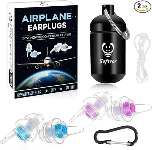 Airplane Ear Pressure Relief Ear Plugs with Cord, Prevent Ear-Pain & Noise Reduction, Plane Travel Essentials Pressure Equalizing Earbuds, 100x Reusable Comfy Earplugs for Adults Kids 12+