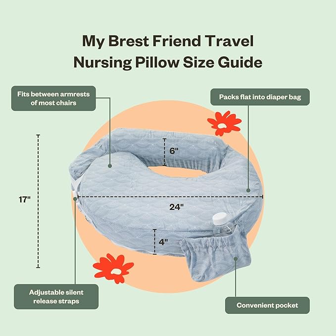 My Brest Friend Inflatable Travel Nursing Pillow for Breastfeeding, Bottlefeeding & Posture Support with Slipcover, Horizon