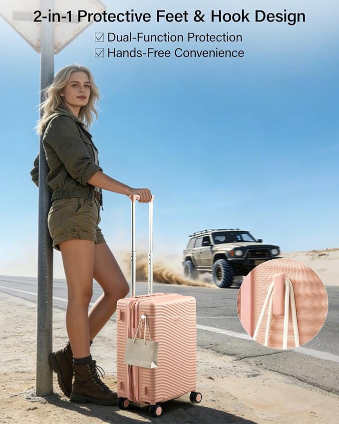 MILADA Expandable Carry On Luggage 20 Inch - Airline Approved Hardshell Suitcase with 8 Spinner Wheels, TSA Lock, Water-Resistant PC Shell, Lightweight & Durable for Travel, Pink