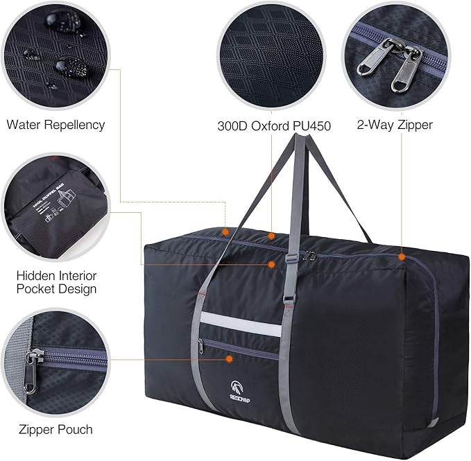 REDCAMP 31" Foldable Extra Large Duffle Bag, 100L Lightweight Travel Duffel Bag with Adjustable Strap for Men Women, Black