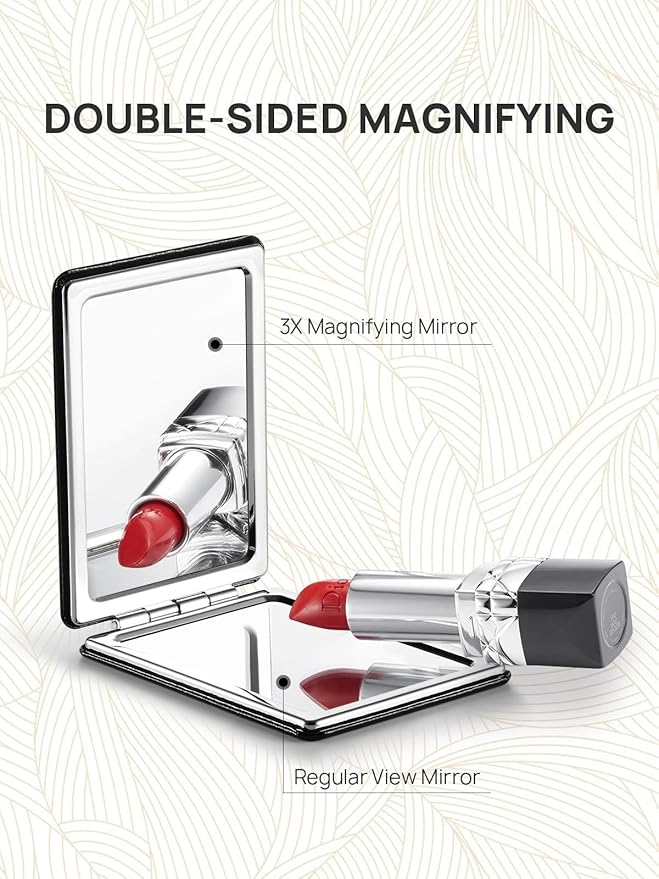 OMIRO 1X/3X Magnifying Mirror, Unique Painting Compact Mirror with Classical PU Leather, 2.4" W x 3.4" L (Butterfly)