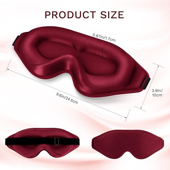 FlyCoco 99% Fully Block Out Light Eye Sleep Mask, 3D Deep Contoured Eyes Cover Zero Pressure, Long Lash Extension Eyes Mask with Adjustable Straps for Sleeping Travel Home Nap Rest Women Men (Red)