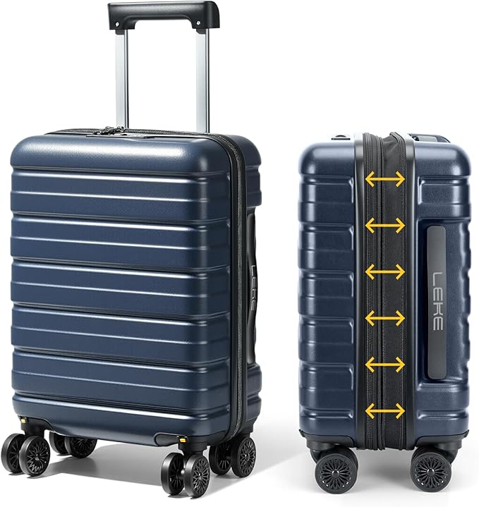 Lekesky 18 Inch Expandable Carry On Luggage Airline Approved, Hard Shell Suitcase with TSA Lock, Lightweight Spinner Wheels for Travel Weekend Trips Men Women, Blue