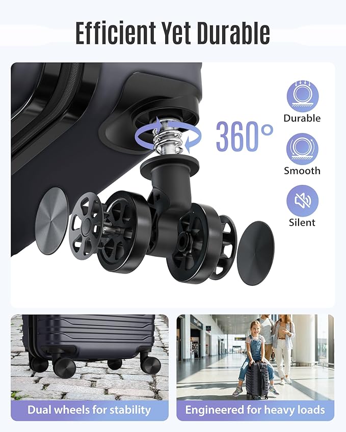 LIGHT FLIGHT Expandable Carry On Luggage 22x14x9 Airline Approved with Double Spinner Wheels, 20 Inch Lightweight Hard Shell Rolling Suitcases with TSA Lock, Black