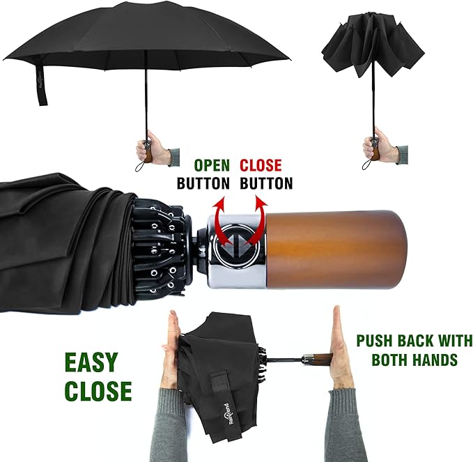 Raintrend Windproof Travel Umbrellas for Rain Automatic +10% Bigger Canopy Strong Frame Compact Folding Portable Umbrella for Women Men Backpack Purse