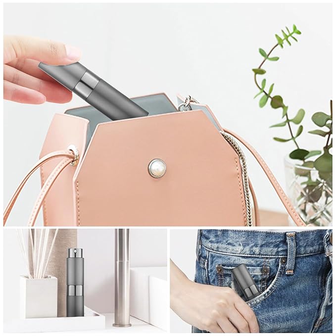 LISAPACK 8ML Atomizer Perfume Spray Bottle for Travel, Empty Refillable Cologne Dispenser, Portable Sprayer (Grey)