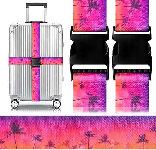 Gutsdoor Luggage Straps for Suitcases Adjustable Travel Belt, Connector Holds Suitcase Bright Colorful Identifiers Travel Bag Accessories (Purple-red Tree)