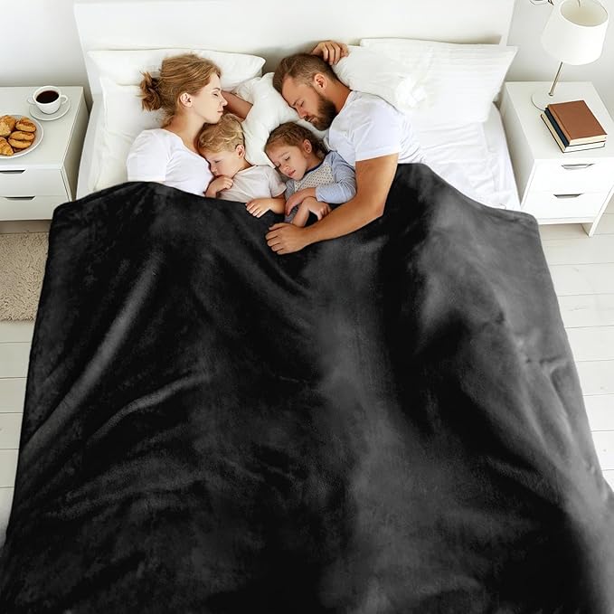 Big Oversized Soft Blanket, Giant Fleece Companion 120x120, California King Warm Blanket for Whole Family, Bed, Sofa, Couch, Travel, Camping 120x120 Black