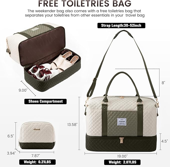 LOVEVOOK Travel Duffle Bag,Weekender Bags for Women with Shoe Compartment，Carry on Overnight Bag with Toiletry Bag,Gym Duffel Bag with Wet Pocket, Hospital Bags for Labor and Delivery