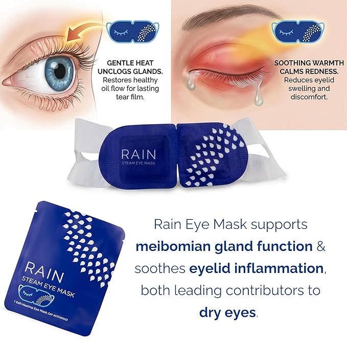 Rain Self Heating Steam Eye Mask for Dry Eyes - Warming Eye Compress with Moist Heat Therapy - Disposable Hot Compress Relief for Stye Treatment, Eye Fatigue & Dry Eye Relief (20 Masks)