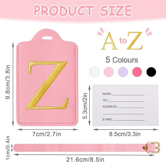 Personalized Initial Letter Luggage Tags for Suitcases,Suitcase Identifier Baggage Tag,Cute Travel Luggage Tags,Best Gift Wedding Birthday for Couples Honeymoon Friend Family Vacation(Pink Z)