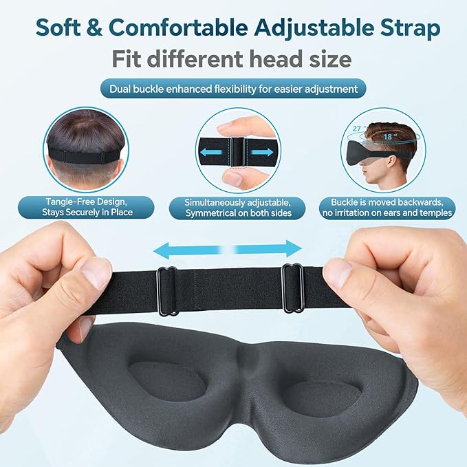 ZGGCD Sleep Mask for Side Sleeper, Light Blocking Sleeping Eye Mask for Women Men, 3D Contoured Cup Night Blindfold, Luxury Eye Cover Eyeshade with Adjustable Strap for Travel, Nap, Grey