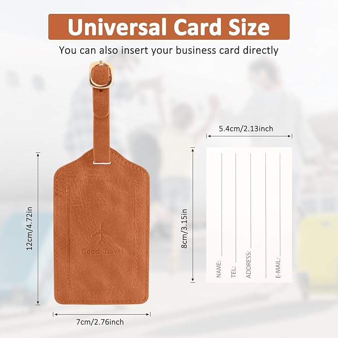 1 Pack Luggage Tag, PU Leather Suitcase Tags Identifiers Privacy Cover ID Label for Travel Bag Suitcase with 2 Pack Luggage Straps for Hats, Bags and Travel Accessories(L-Brown)