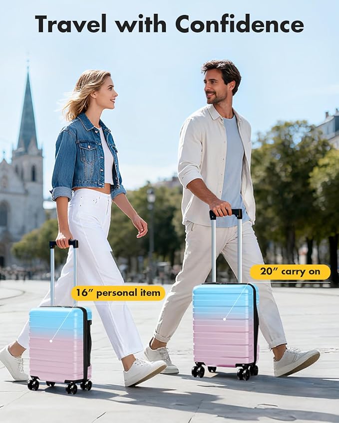 Lekesky 16 Inch Underseat Carry On Luggage Airline Approved, Small Hard Shell Suitcase with TSA Lock Spinner Wheels, Lightweight Personal Item Carry-On for Travel, Cotton Candy