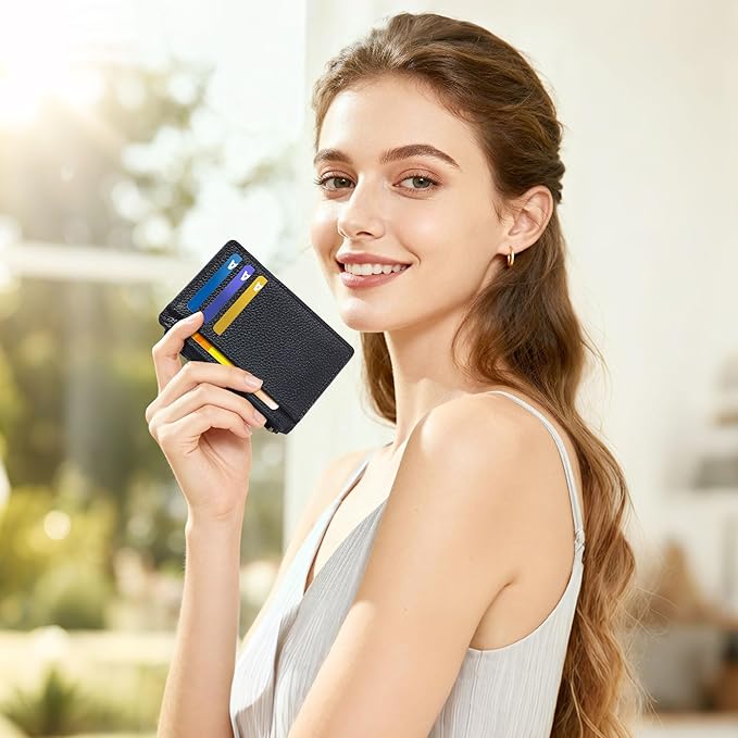 Tipmile Credit Card Holder for Women Slim Minimalist Front Pocket RFID Blocking Wallet Small Compact Card Case with ID Window, Classic Black