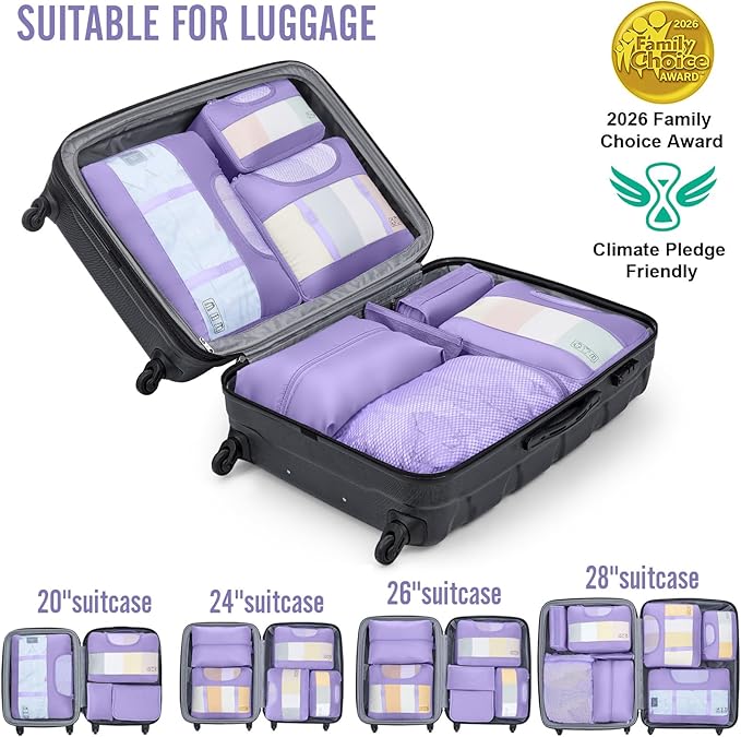 Veken 8 Set Packing Cubes for Travel Essentials, Suitcase Organizer Bags in 4 Sizes, Carry-On Luggage Accessories with Large Laundry & Hanging Toiletry Bag, Must-Have for Airplane, Road Trip & Camping