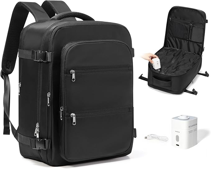 Vacuum Backpack Travel with Pump,Vacuum Sealed Backpack,Travel Backpack with Vacuum System,40x30x20 Airbag Travel,Laptop Vacpack Backpacks Bag Airline Flight Approved,Black