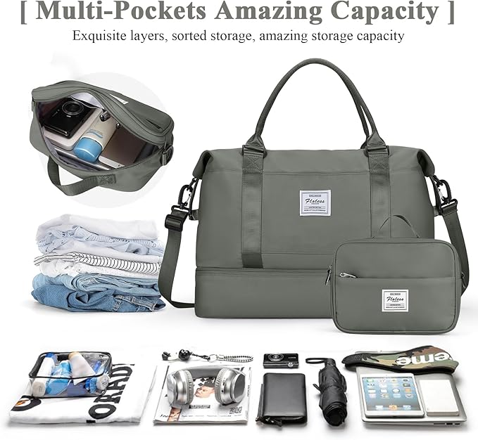 Travel Duffel Bag with Shoes Compartment, Carry on Overnight Weekender Bags for Women, For Spirit Airlines 18x14x8 Personal Item Bag