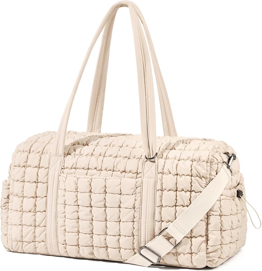 Quilted Travel Duffle Bag for Women Medium Weekender Bag Puffer Overnight Bag Large Soft Puffy Duffel Bag Carry-On Gym Bag Lightweight Personal Item Travel Bag for Trips Business Sport Airplane