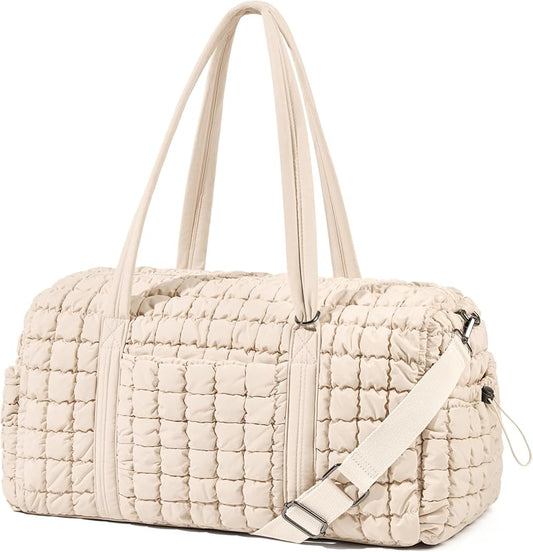 Quilted Travel Duffle Bag for Women Medium Weekender Bag Puffer Overnight Bag Large Soft Puffy Duffel Bag Carry-On Gym Bag Lightweight Personal Item Travel Bag for Trips Business Sport Airplane