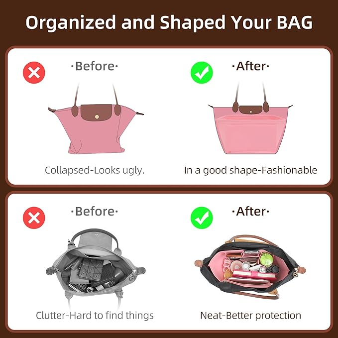 Doxo Purse Organizer Insert Compatible with Longchamp Le pliage L Handbag Insert Felt(L,Pink)