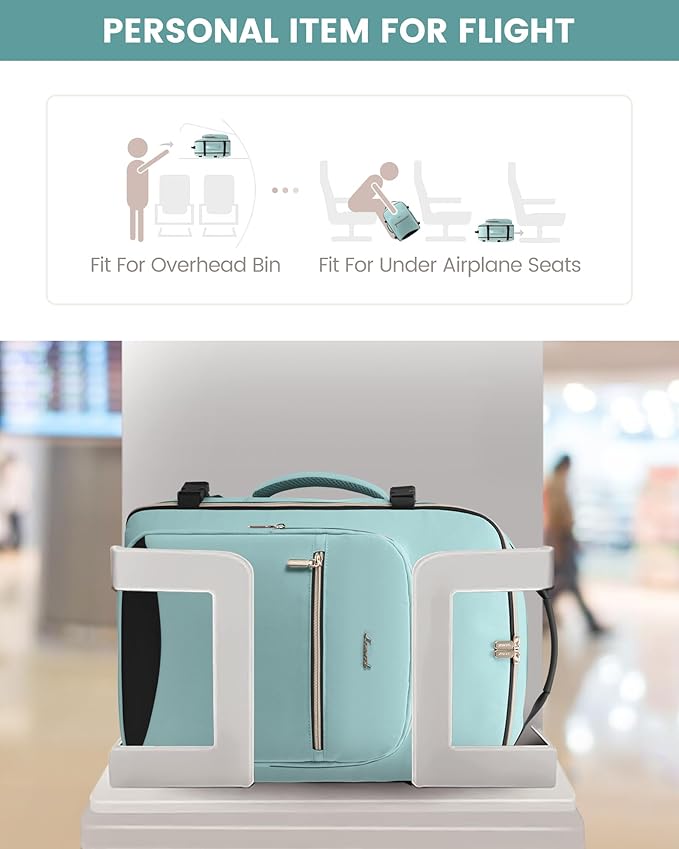LOVEVOOK Travel Backpack for Women & Men 40L,Airline Approved Carry On Backpack Travel Essentials,TSA Carry on Luggage,Waterproof Personal Item Travel Bag,Suitcase with 3 Packing Cube,Mint green-Black