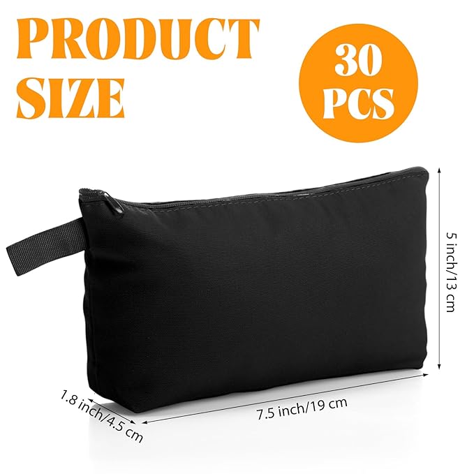 Saintrygo 30 Pcs Canvas Makeup Bags Bulk for Women Cosmetic Bags Small Travel Canvas Zipper Pouch Blank DIY Multipurpose Toiletry Hygiene Pouch for Women Purse Pencil Case(Black,9.8 x 5 x 2 Inch)